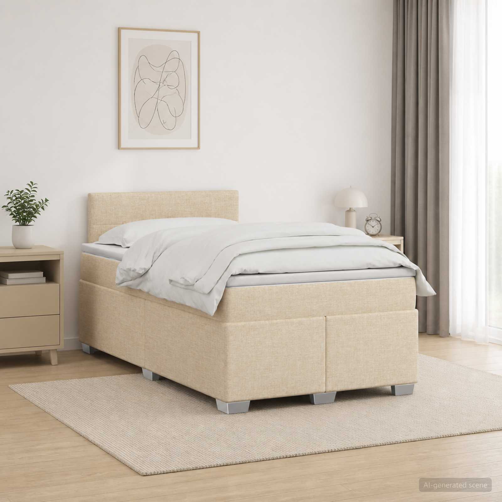 Letto con Box Spring, Materasso e LED Crema 120 x 200 cm | homemem39