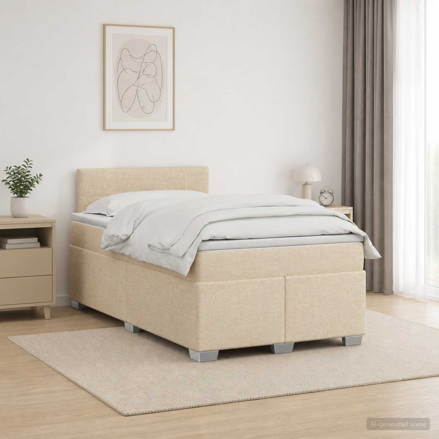 Letto con Box Spring, Materasso e LED Crema 120 x 190 cm | homemem39