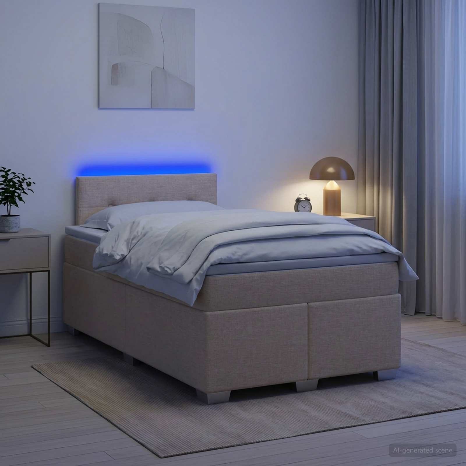 Letto con Box Spring, Materasso e LED Crema 120 x 200 cm | homemem39