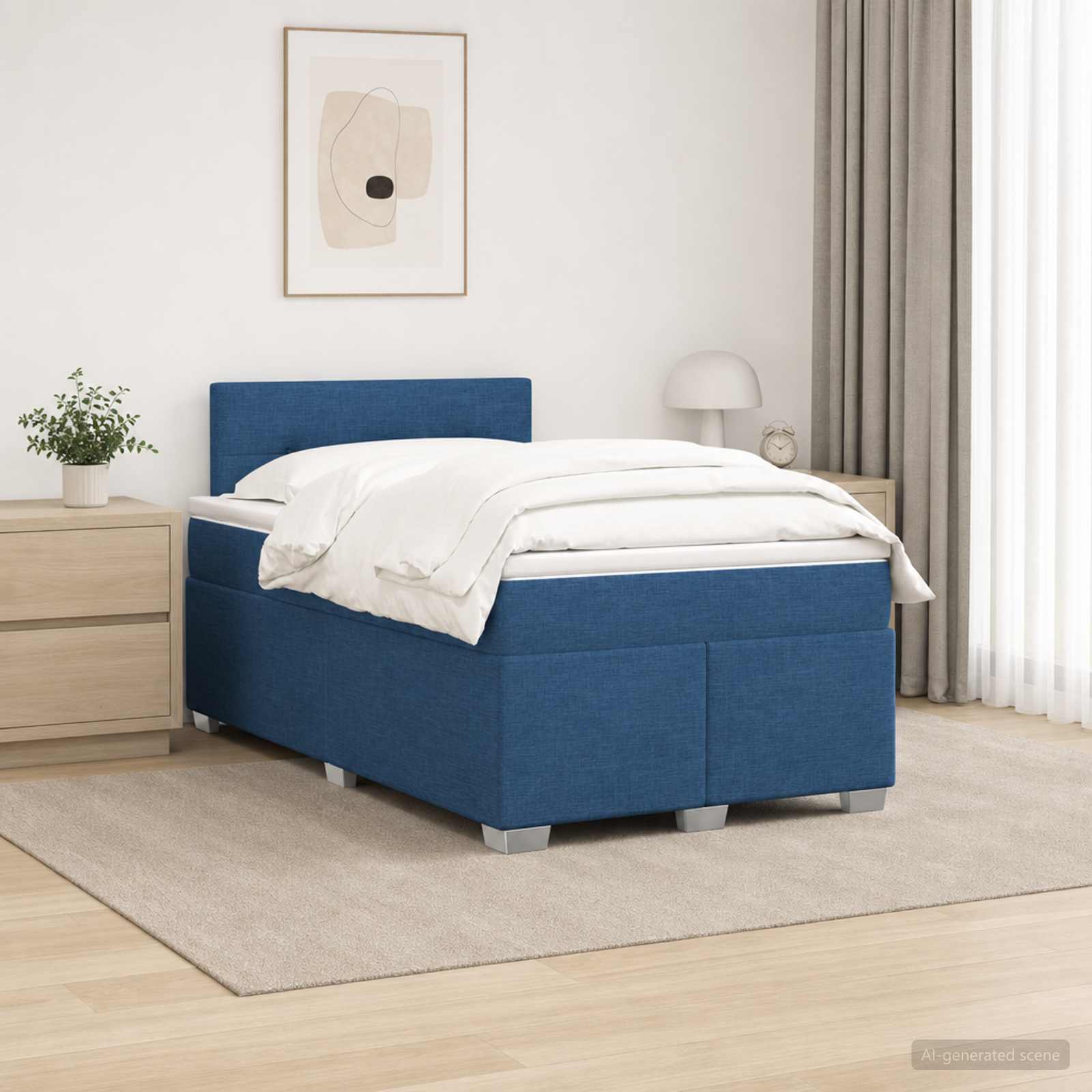 Letto con Box Spring, Materasso e LED Blu 120 x 190 cm Tessuto | homemem39
