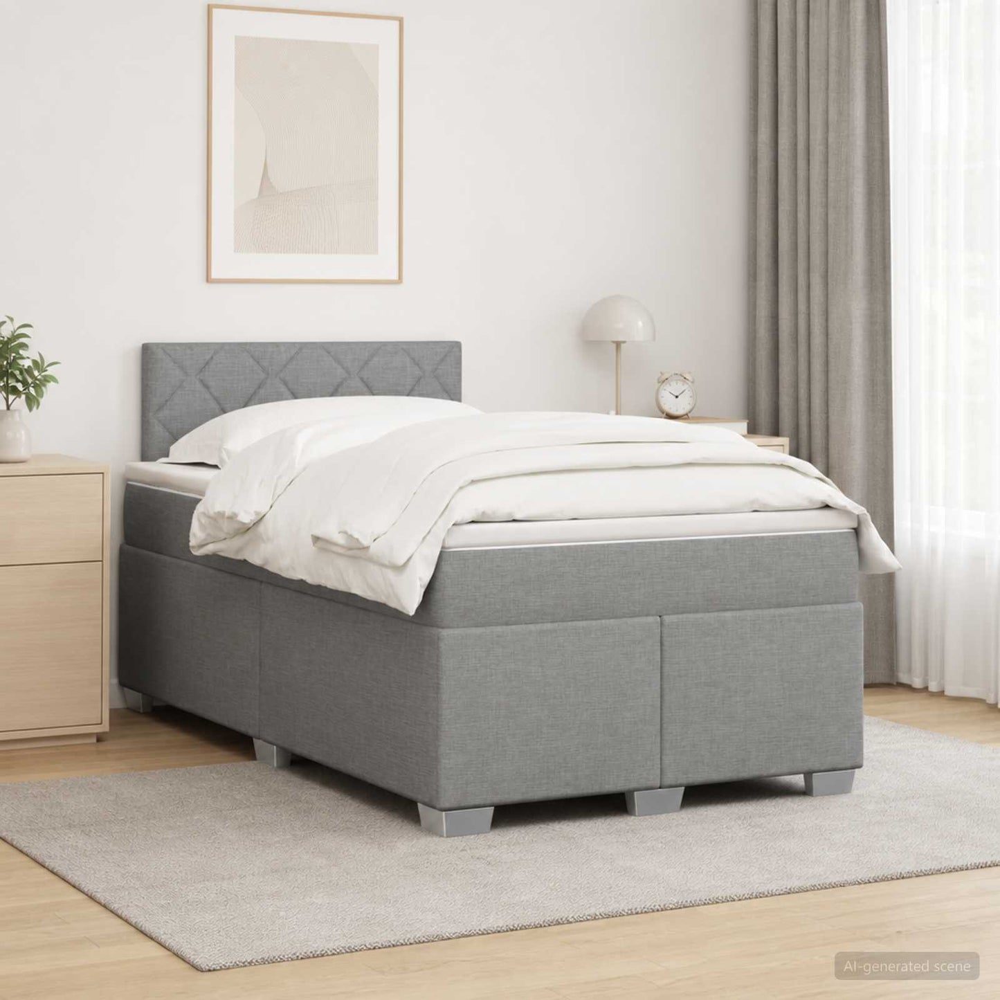 Letto con Box Spring, Materasso e LED Grigio Chiaro Tessuto | homemem39