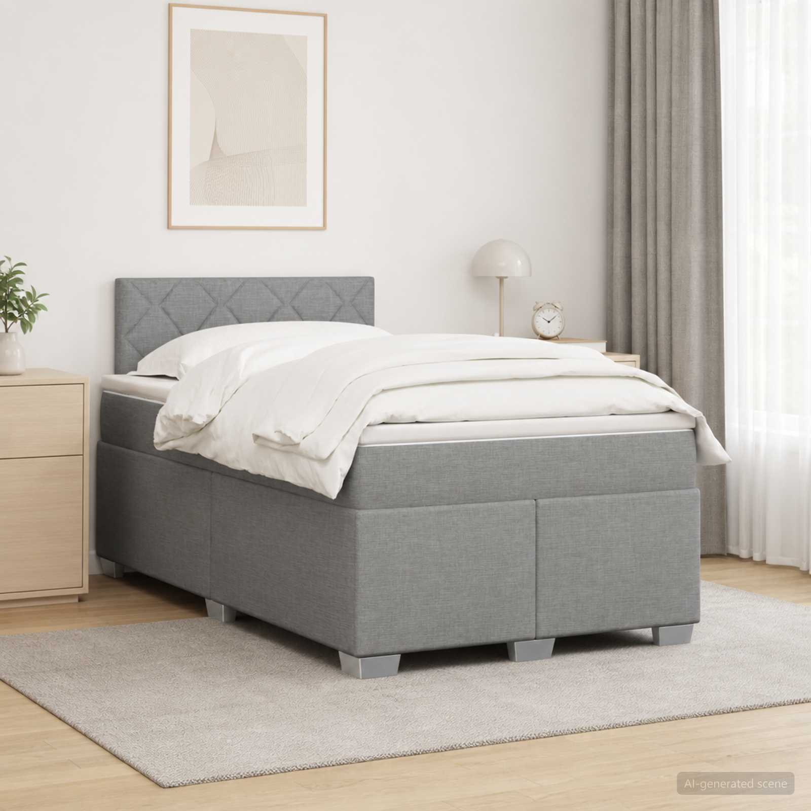 Letto con Box Spring, Materasso e LED Grigio Chiaro Tessuto | homemem39
