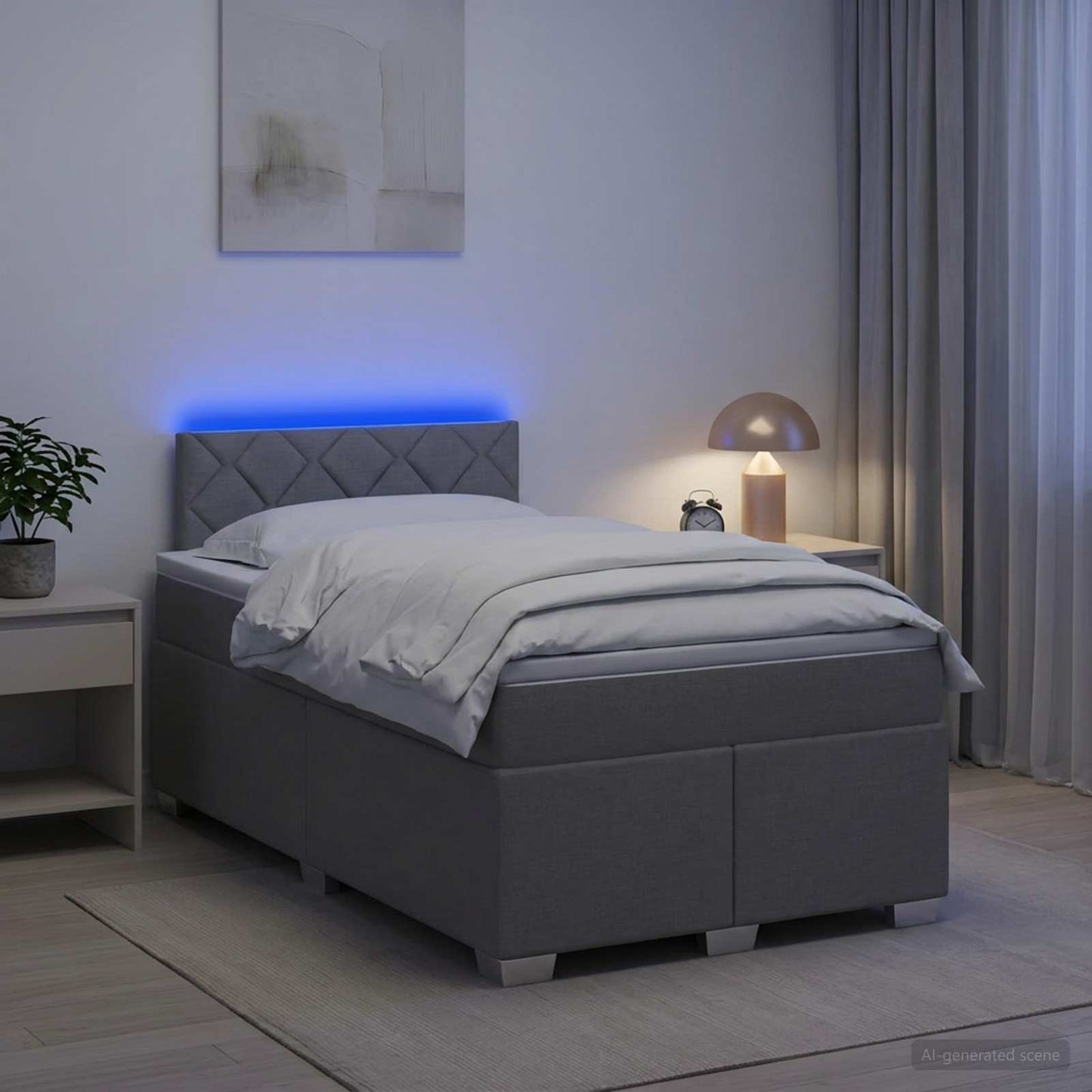Letto con Box Spring, Materasso e LED Grigio Chiaro Tessuto | homemem39