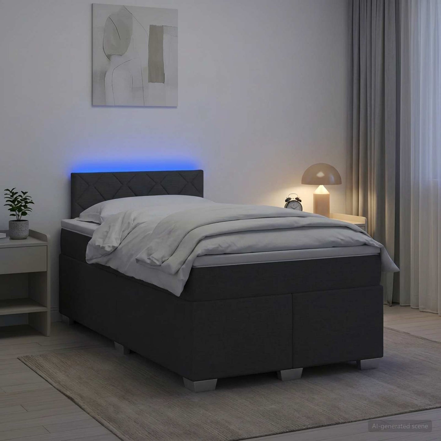 Letto con Box Spring, Materasso e LED Grigio Scuro 120 x 200 cm