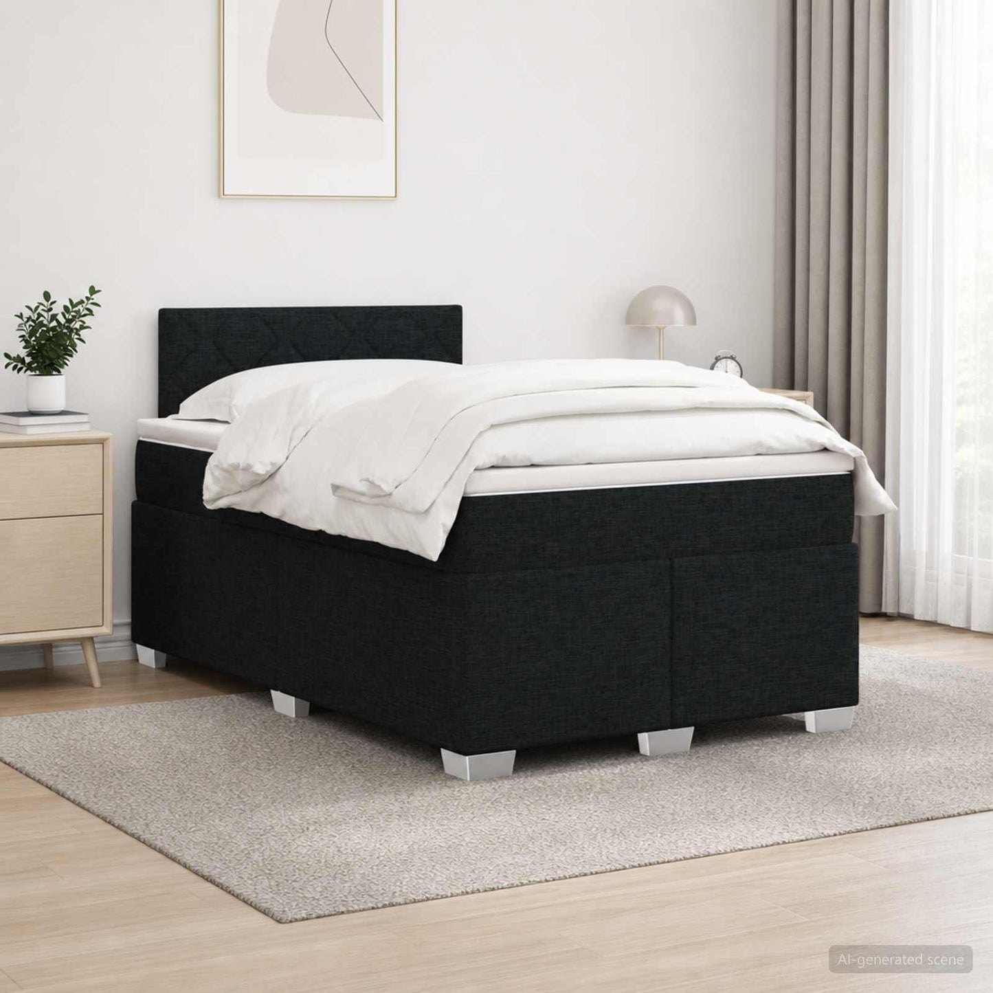 Letto con Box Spring, Materasso e LED Nero 120 x 200 cm Tessuto