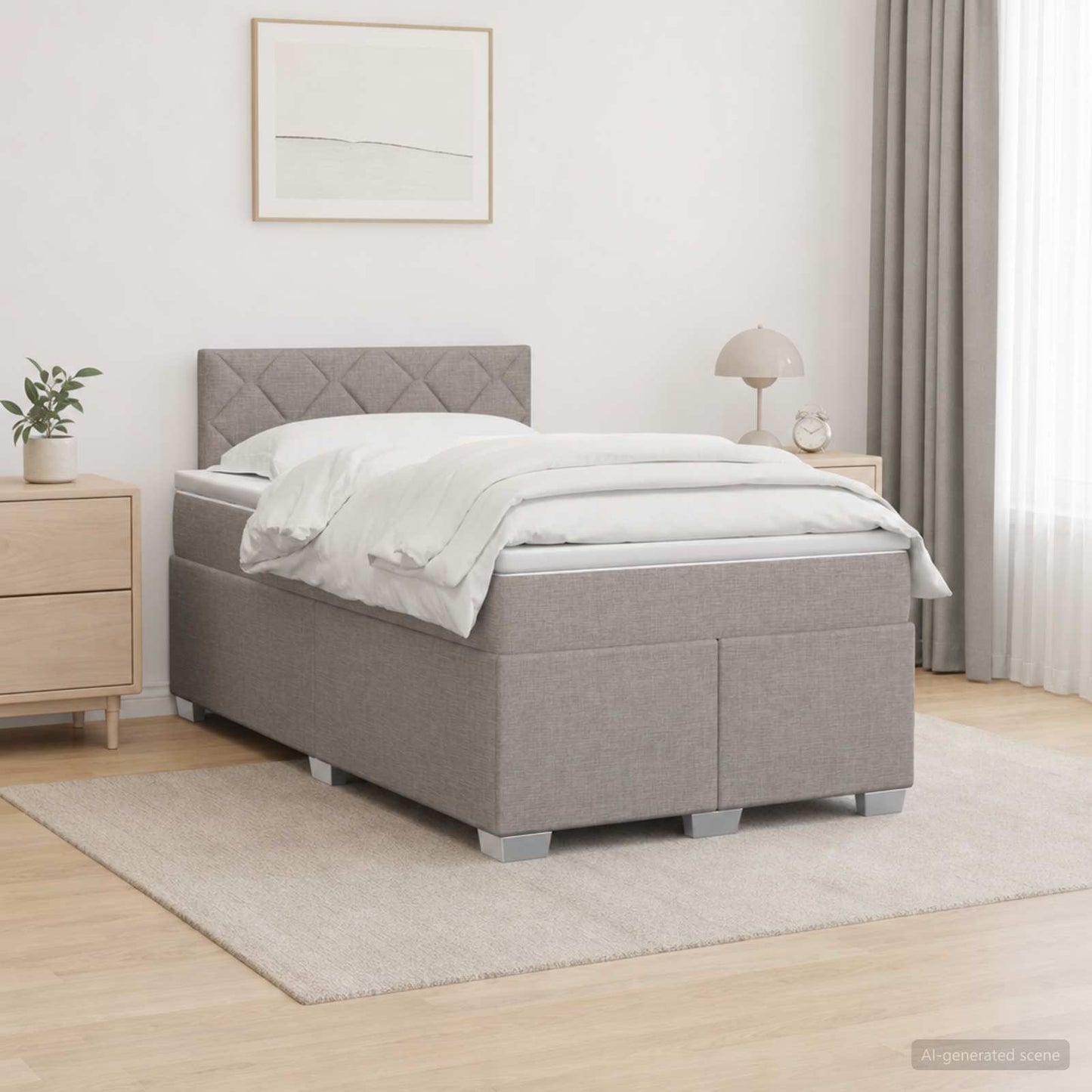 Letto con Box Spring, Materasso e LED Tortora 120 x 200 cm