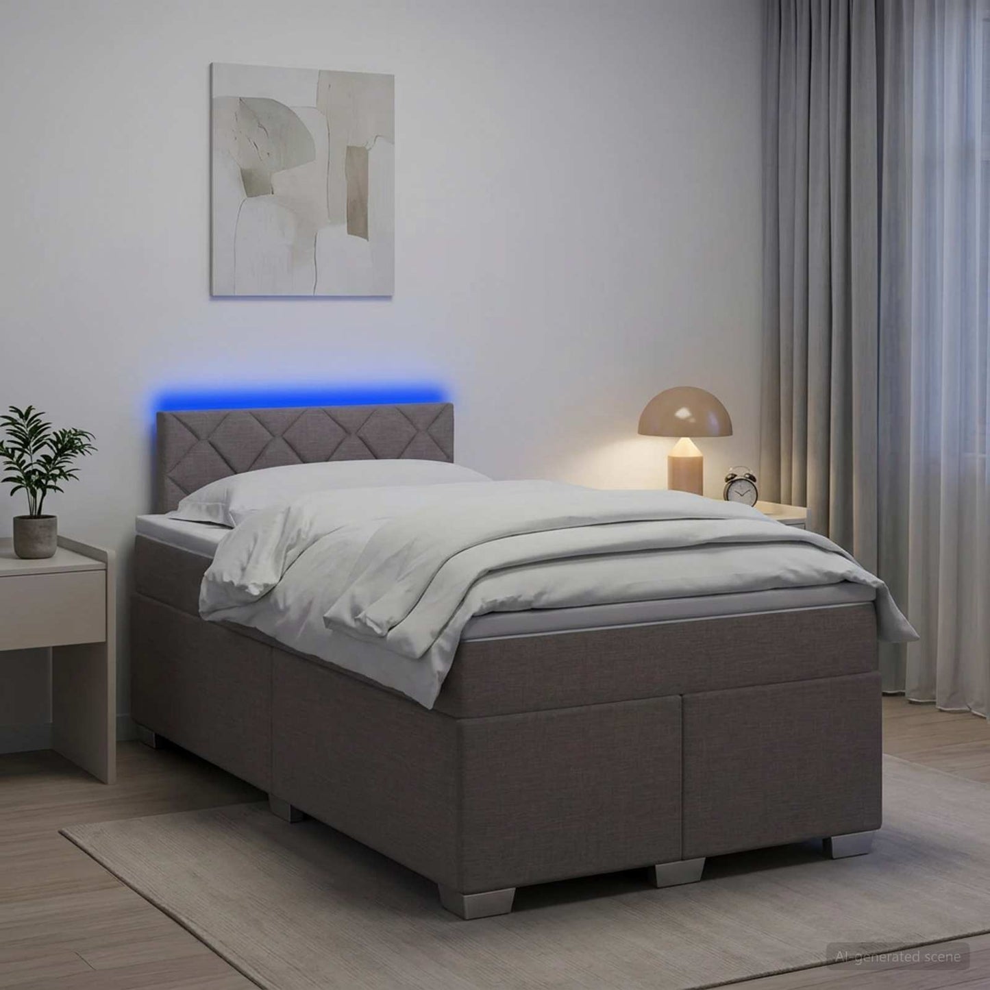 Letto con Box Spring, Materasso e LED Tortora 120 x 200 cm
