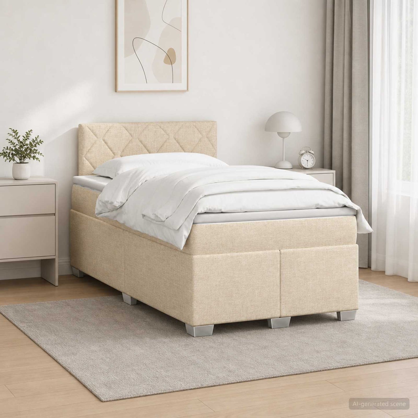 Letto con Box Spring, Materasso e LED Crema 120 x 190 cm | homemem39