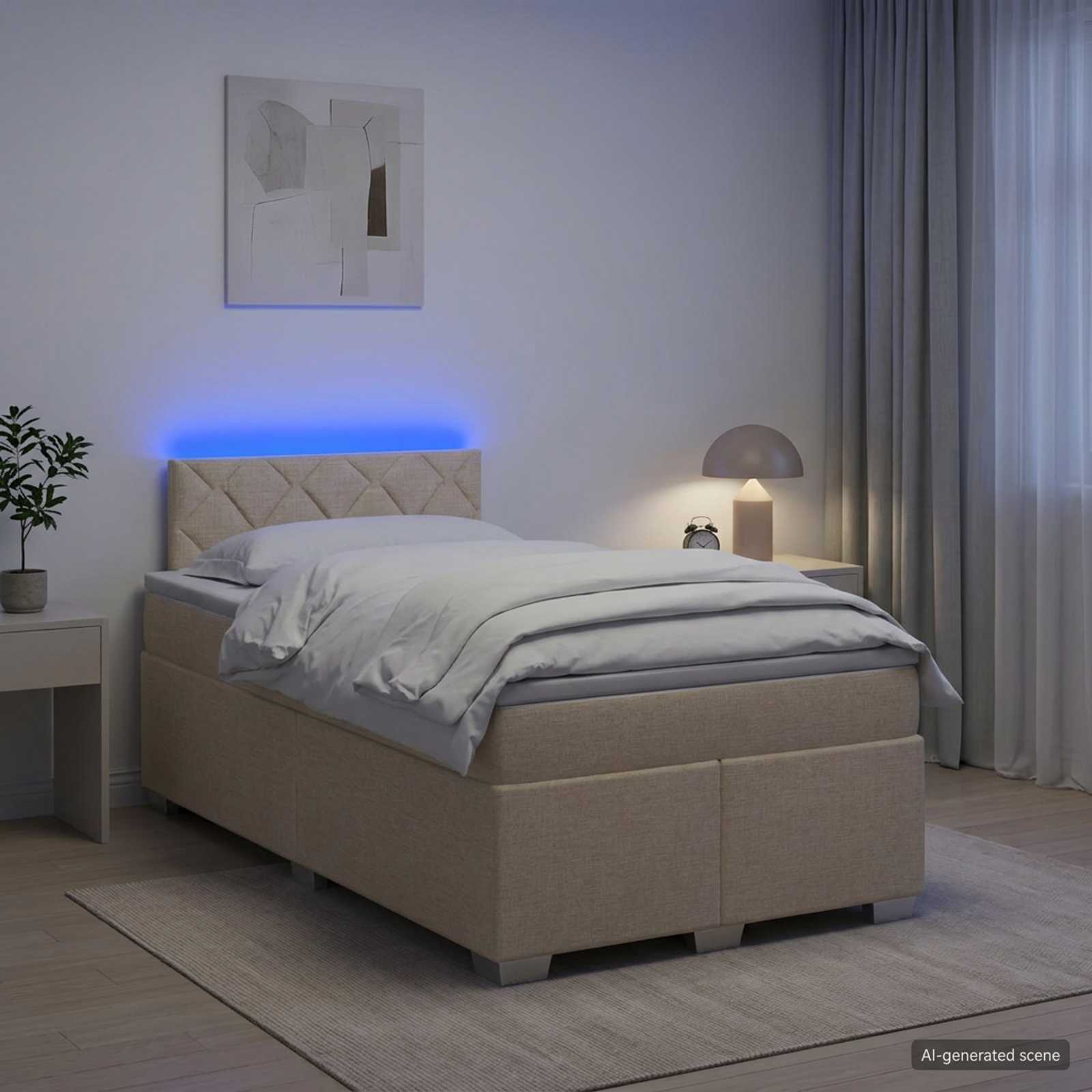Letto con Box Spring, Materasso e LED Crema 120 x 190 cm | homemem39