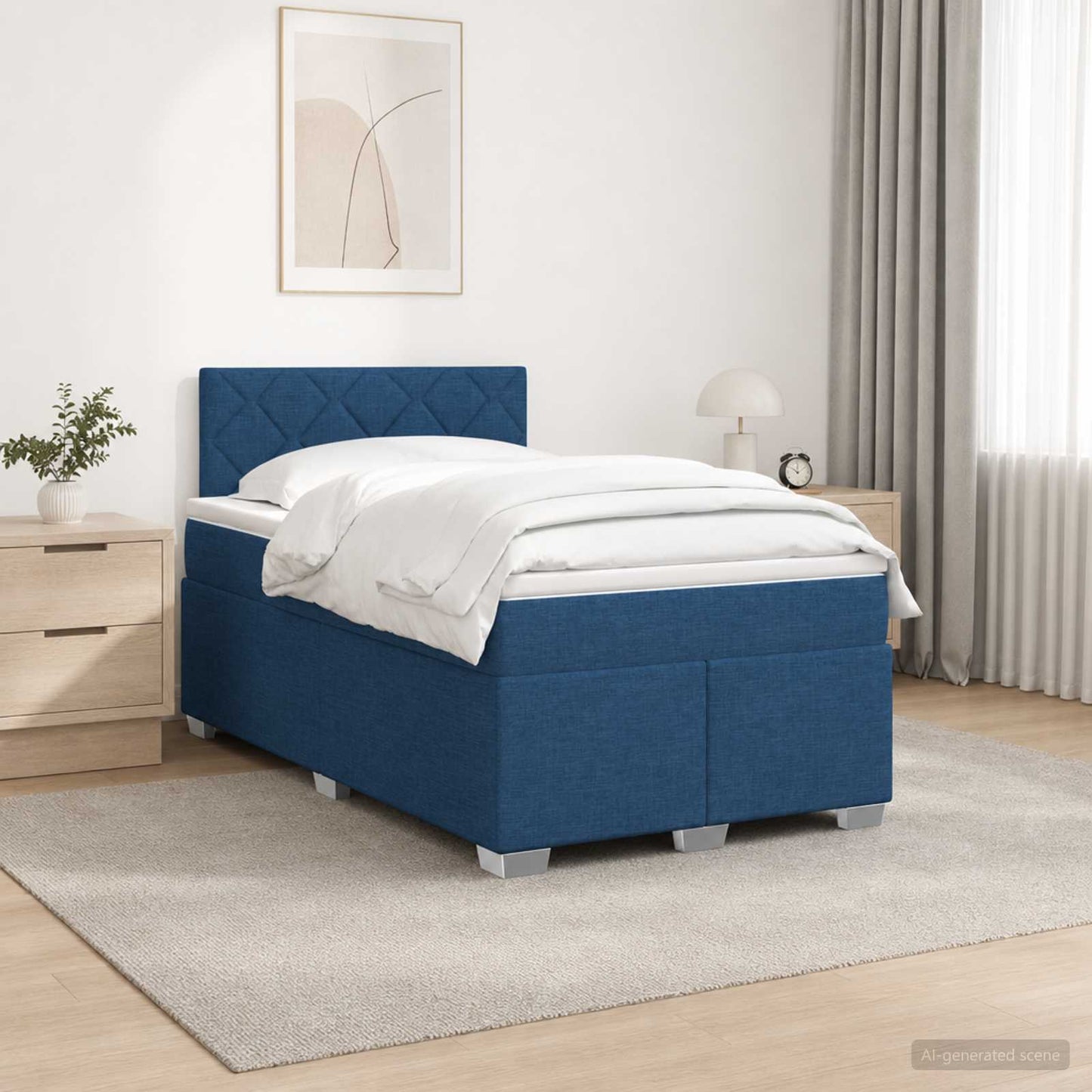 Letto con Box Spring, Materasso e LED Blu 120 x 200 cm Tessuto