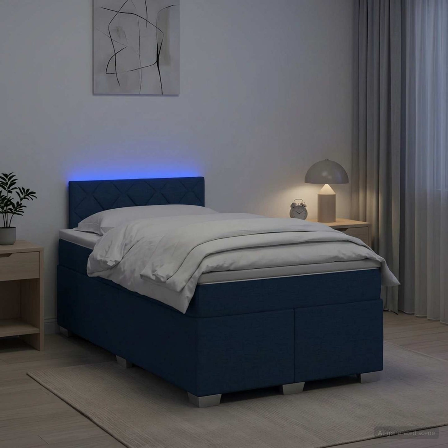 Letto con Box Spring, Materasso e LED Blu 120 x 200 cm Tessuto