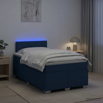 Letto con Box Spring, Materasso e LED Blu 120 x 200 cm Tessuto