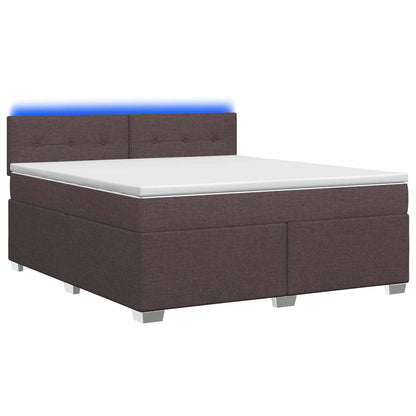 Letto con Box Spring, Materasso e LED Marrone Scuro Tessuto