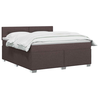 Letto con Box Spring, Materasso e LED Marrone Scuro Tessuto