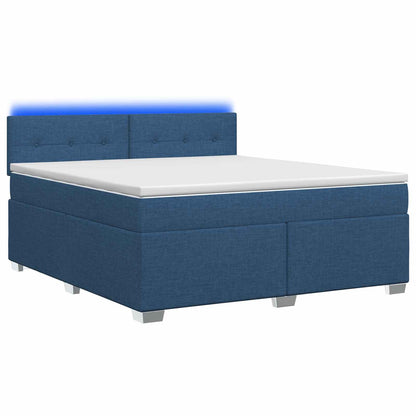Letto con Box Spring, Materasso e LED Blu 160 x 200 cm Tessuto
