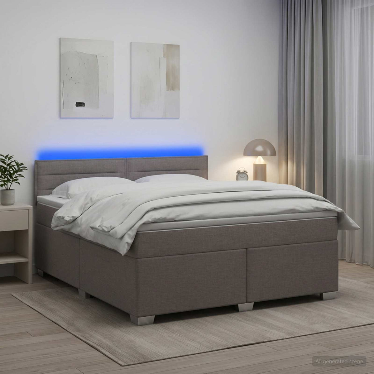 Letto con Box Spring, Materasso e LED Tortora 140 x 190 cm | homemem39