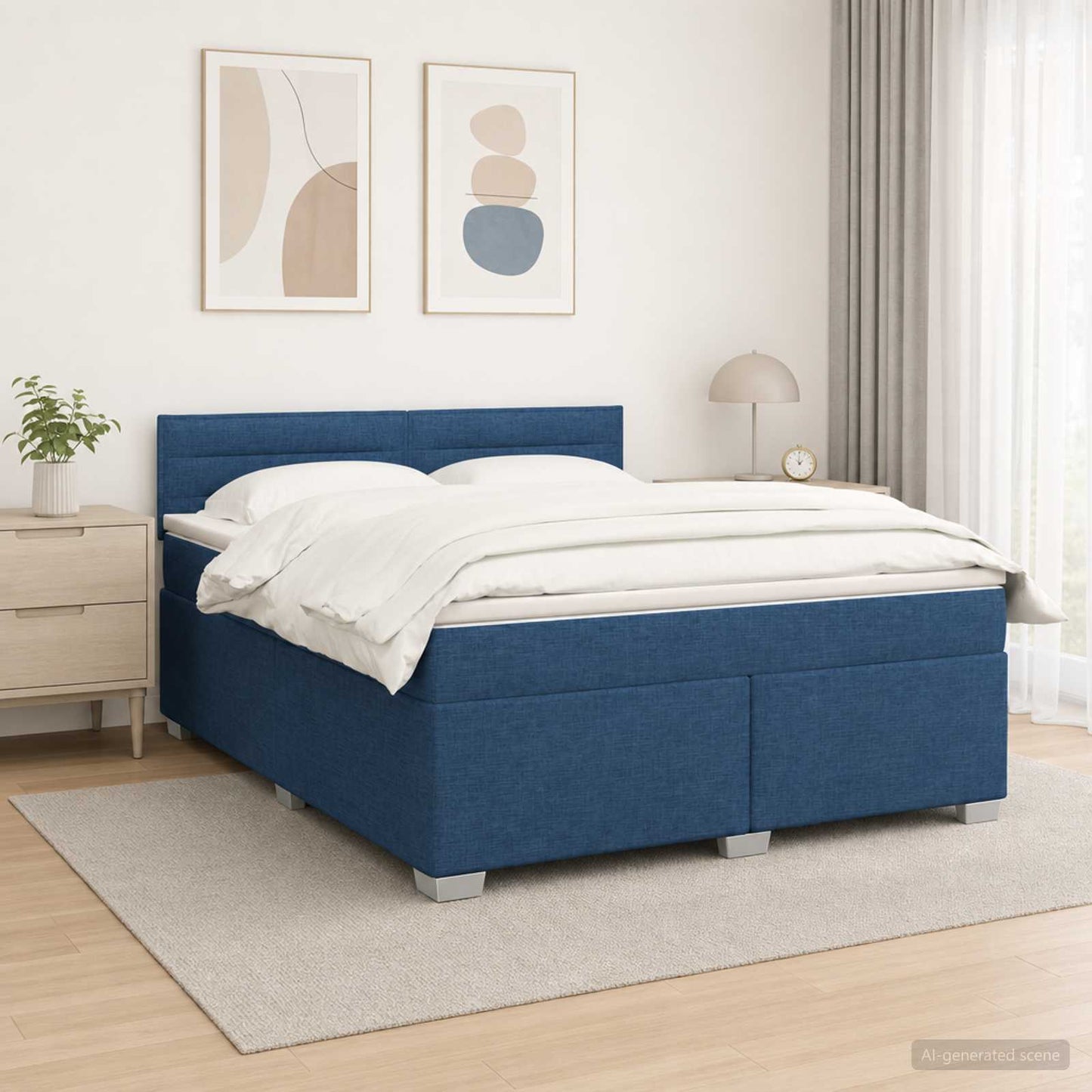 Letto con Box Spring, Materasso e LED Blu 180 x 200 cm Tessuto