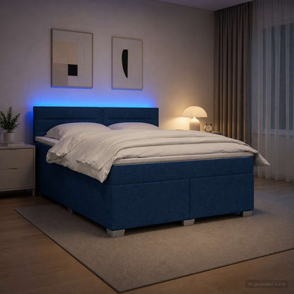 Letto con Box Spring, Materasso e LED Blu 180 x 200 cm Tessuto