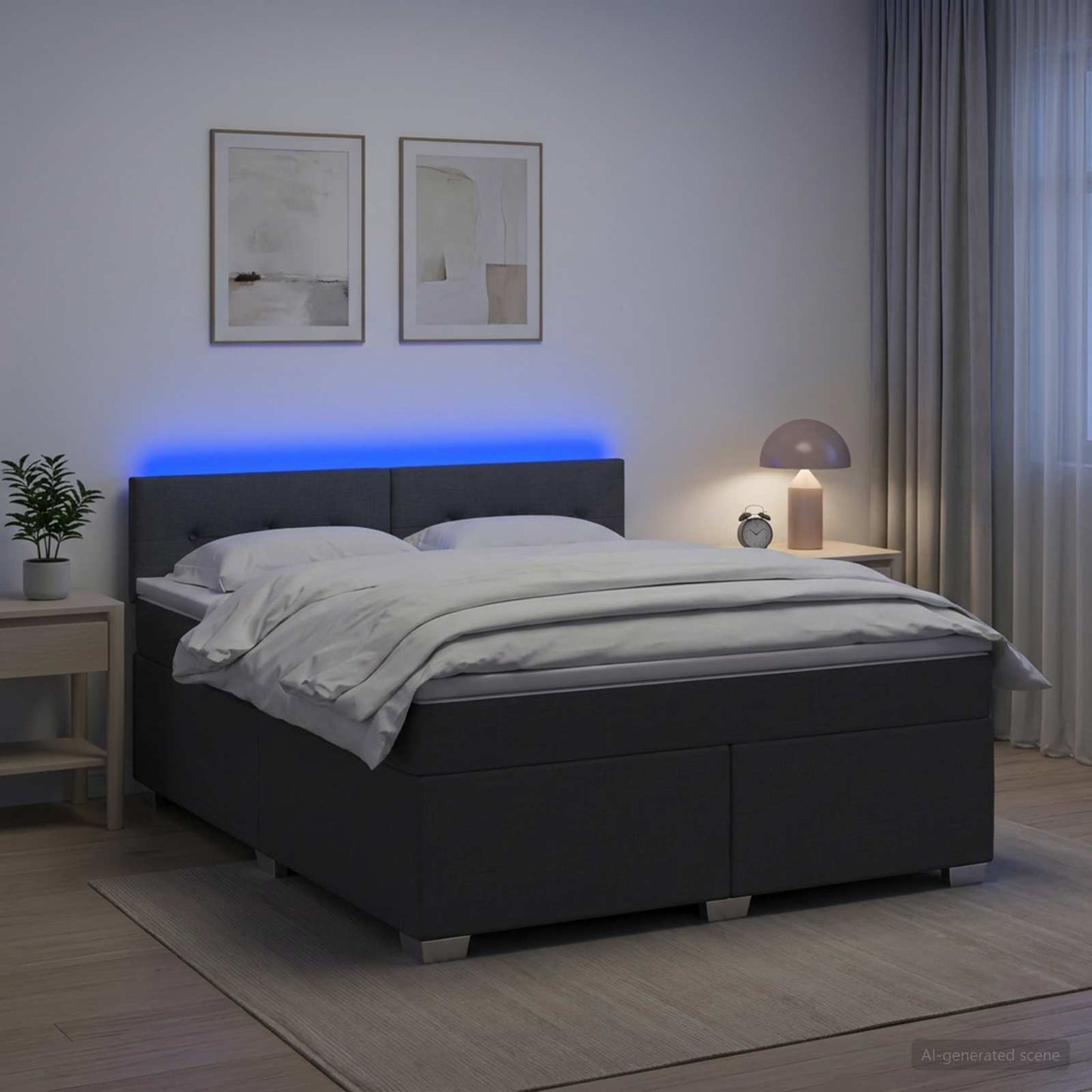 Letto con Box Spring, Materasso e LED Grigio Scuro 180 x 200 cm | homemem39
