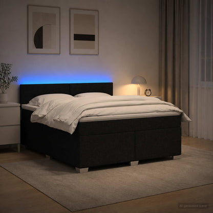 Letto con Box Spring, Materasso e LED Nero 180 x 200 cm Tessuto
