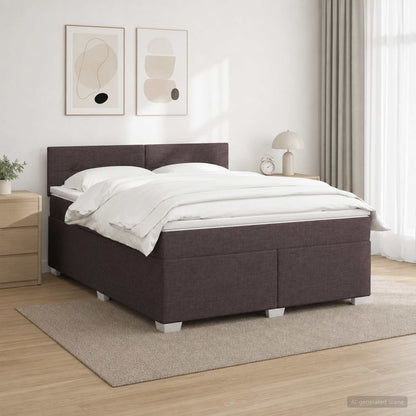 Letto con Box Spring, Materasso e LED Marrone Scuro Tessuto