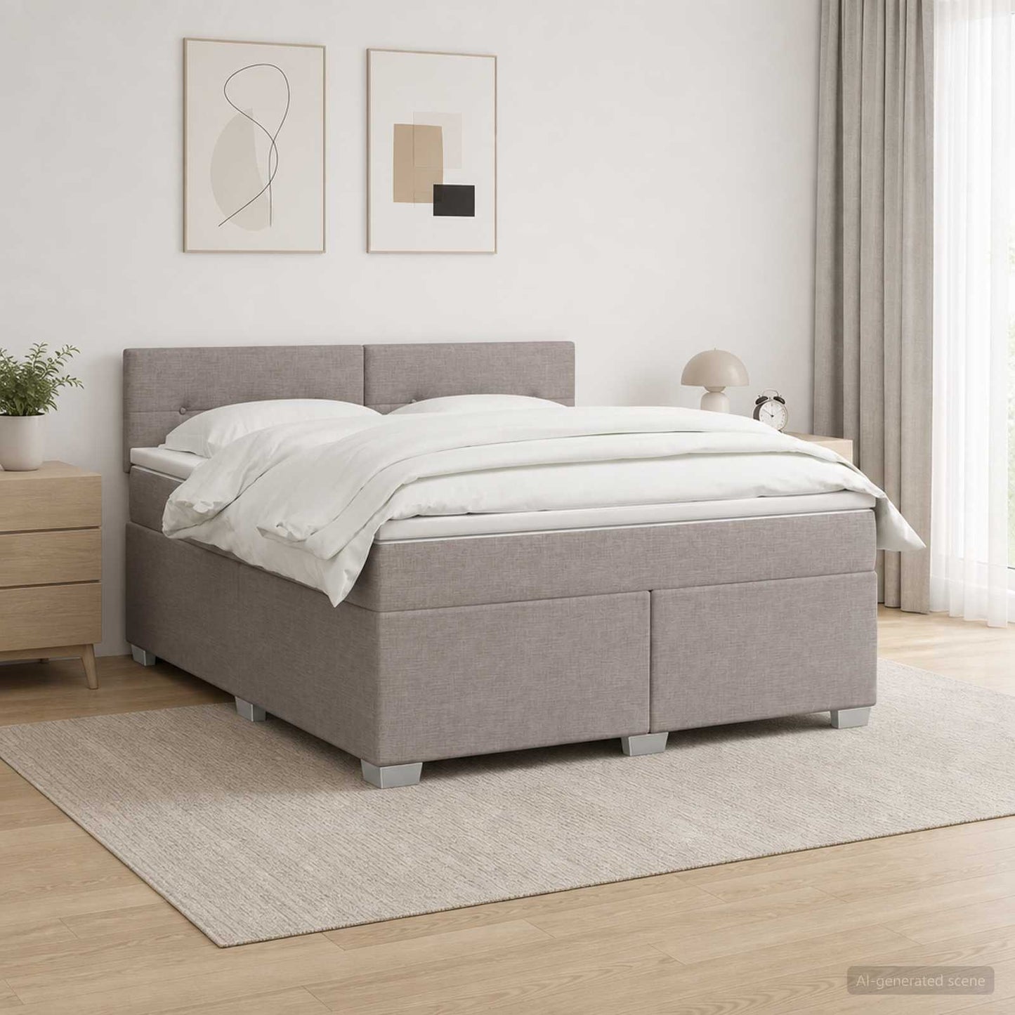 Letto con Box Spring, Materasso e LED Tortora 140 x 190 cm
