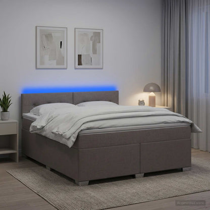 Letto con Box Spring, Materasso e LED Tortora 140 x 190 cm