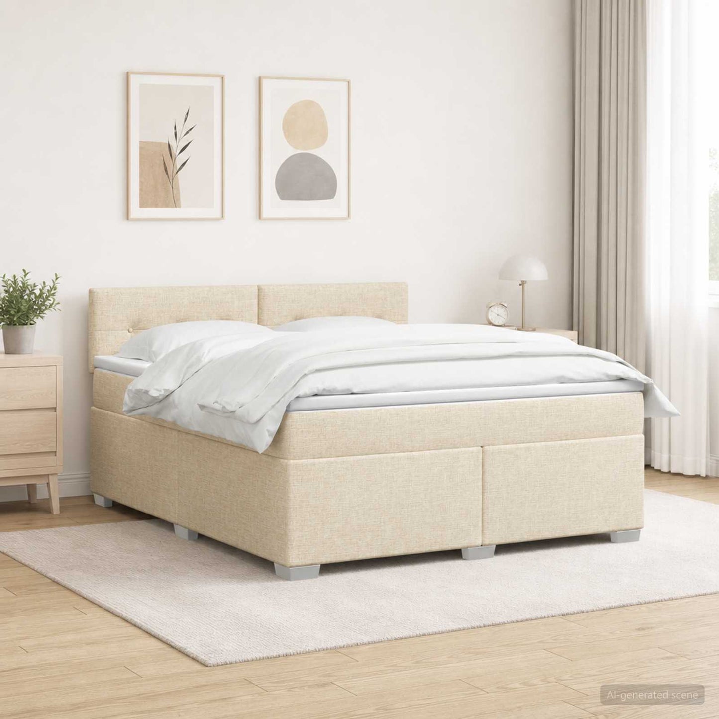 Letto con Box Spring, Materasso e LED Crema 140 x 190 cm
