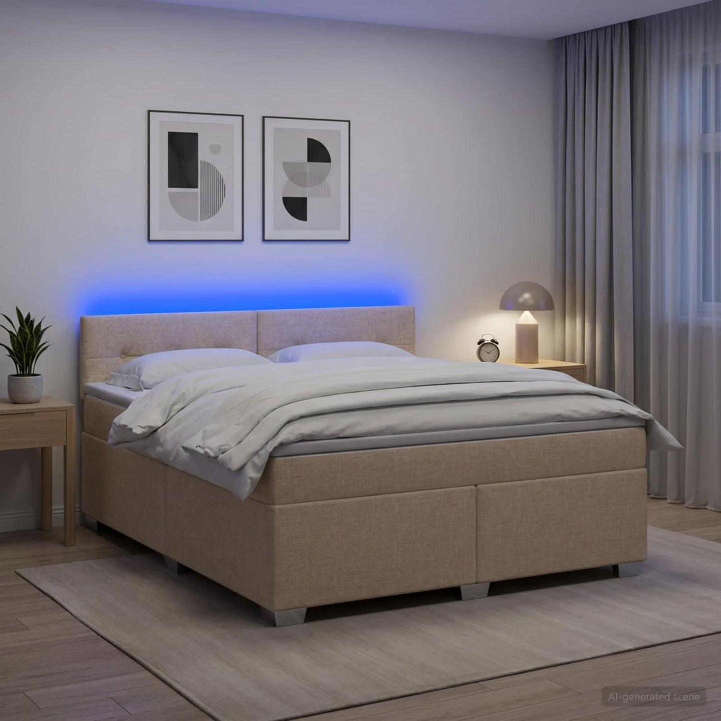 Letto con Box Spring, Materasso e LED Crema 140 x 190 cm