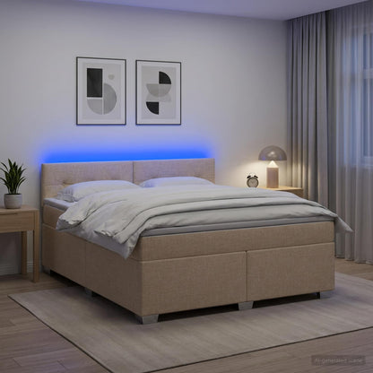 Letto con Box Spring, Materasso e LED Crema 180 x 200 cm