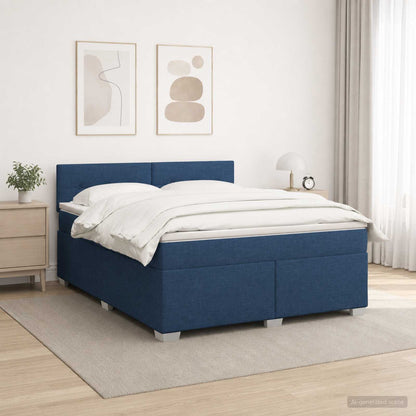 Letto con Box Spring, Materasso e LED Blu 160 x 200 cm Tessuto