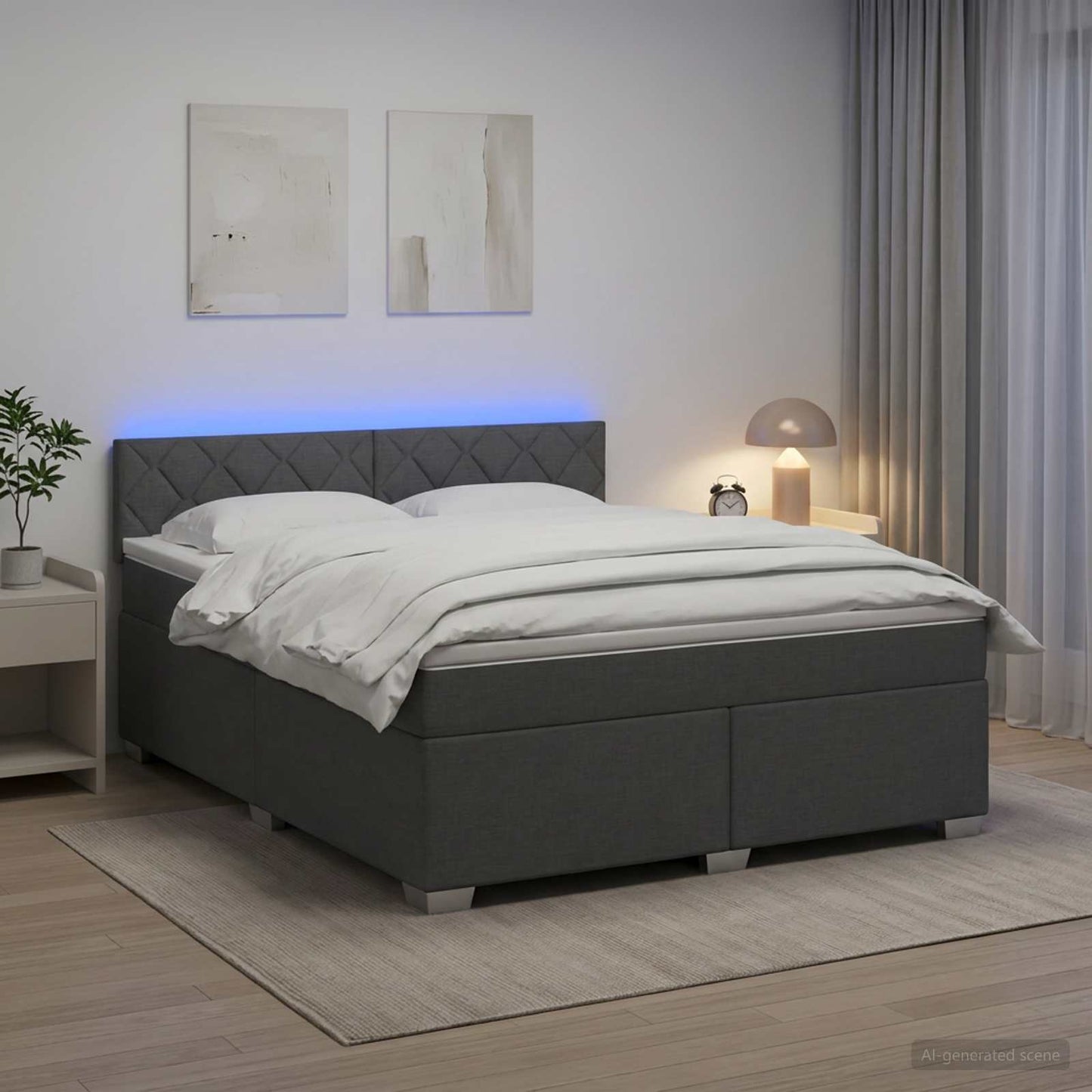 Letto con Box Spring, Materasso e LED Grigio Scuro 160 x 200 cm | homemem39