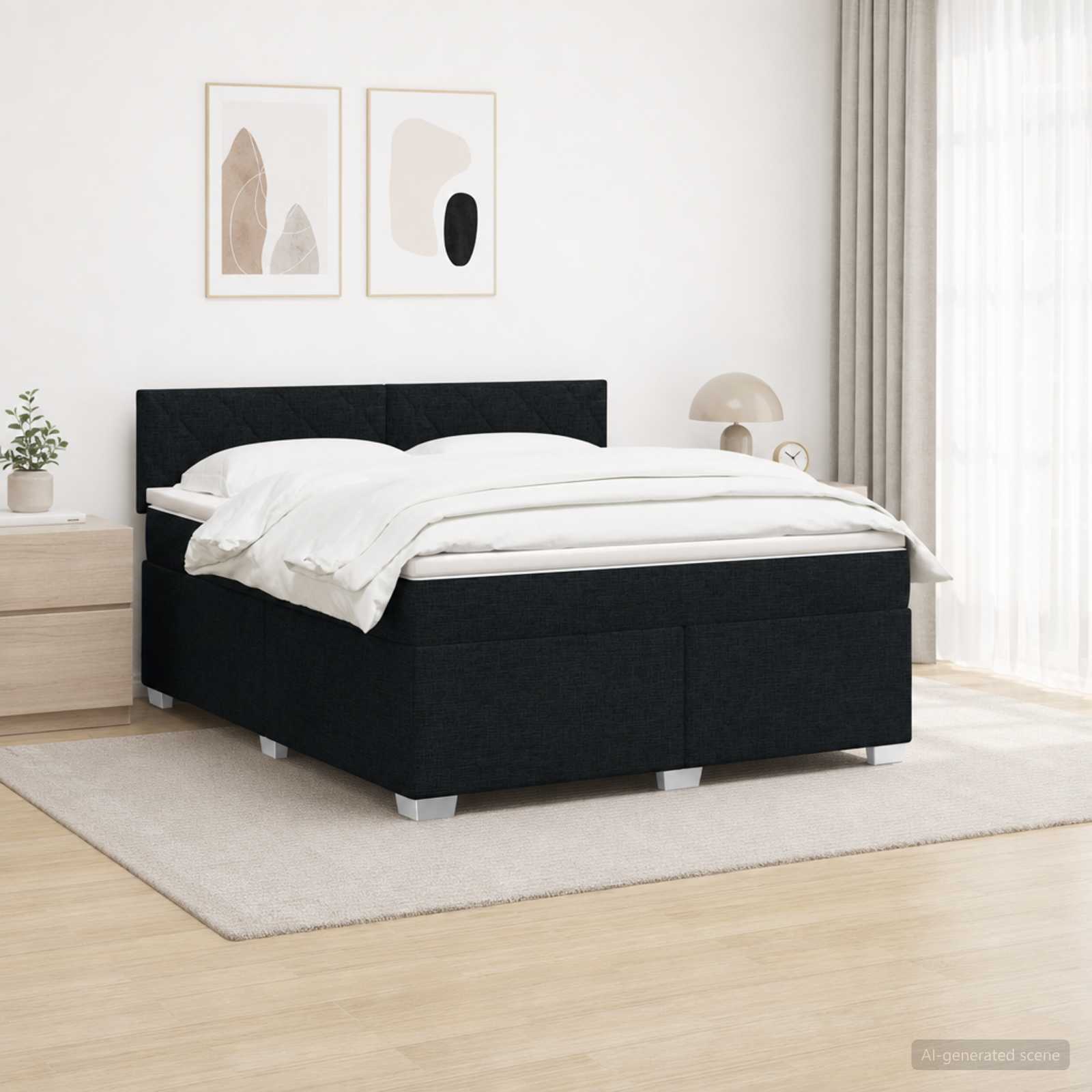 Letto con Box Spring, Materasso e LED Nero 140 x 200 cm Tessuto | homemem39