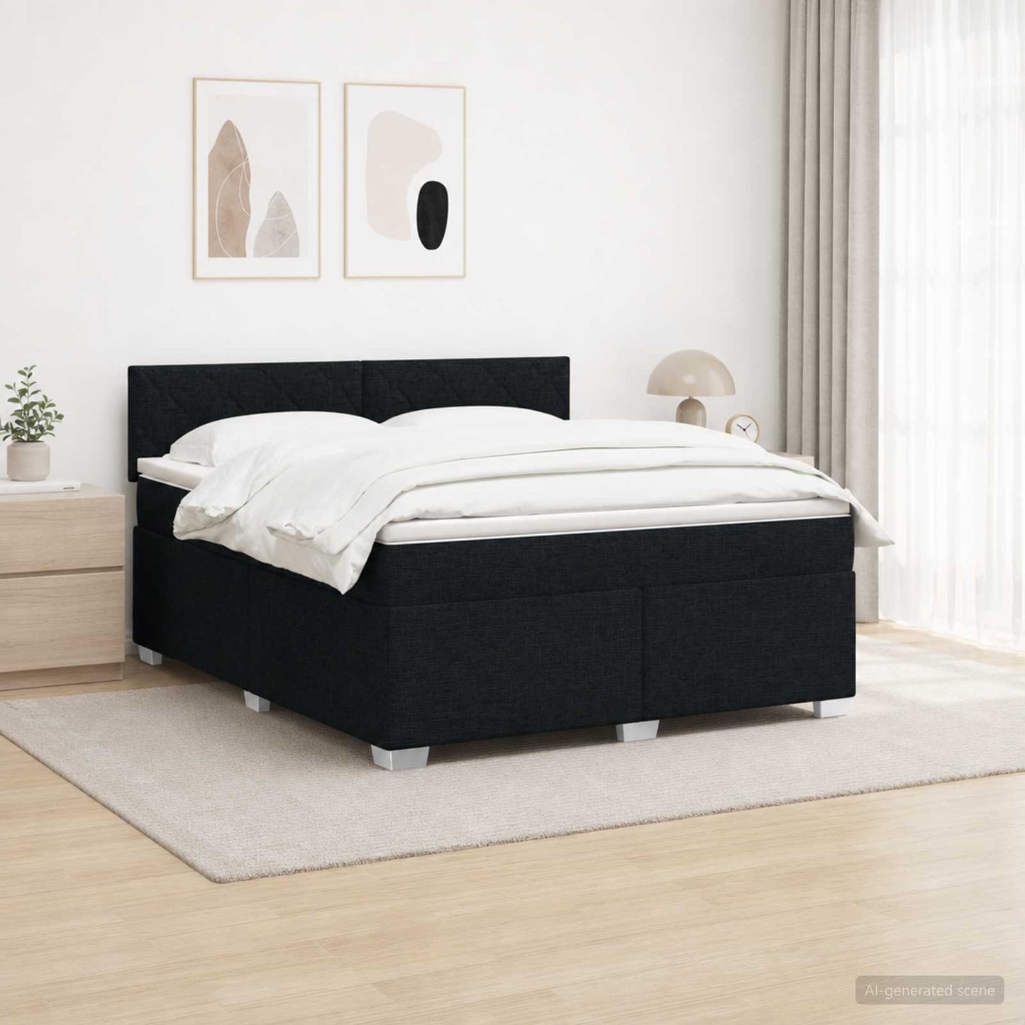 Letto con Box Spring, Materasso e LED Nero 140 x 190 cm Tessuto | homemem39