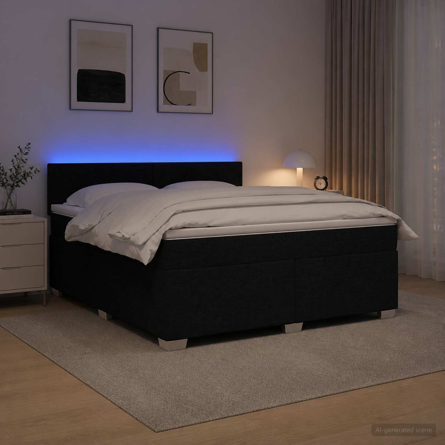 Letto con Box Spring, Materasso e LED Nero 140 x 200 cm Tessuto | homemem39