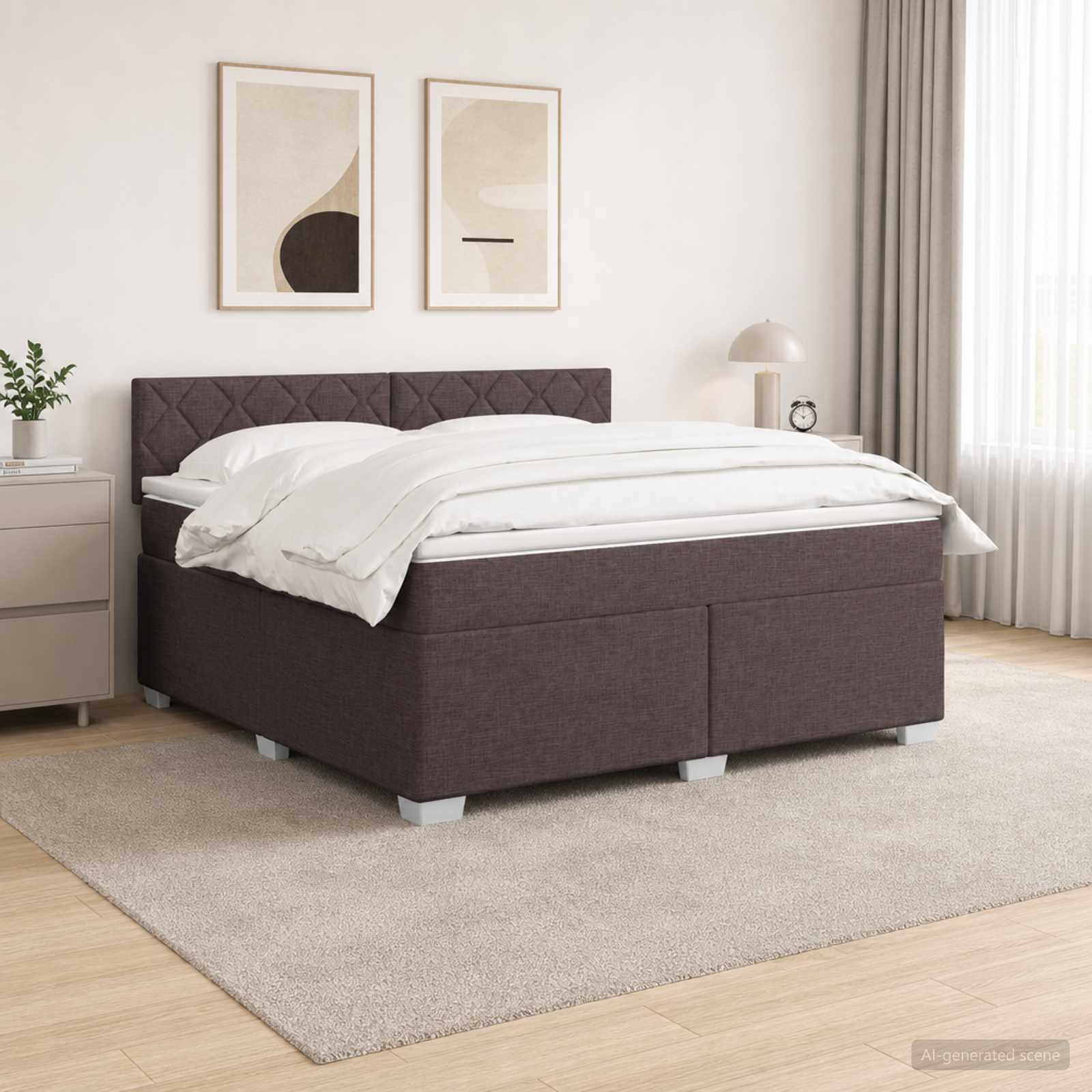 Letto con Box Spring, Materasso e LED Marrone Scuro Tessuto | homemem39