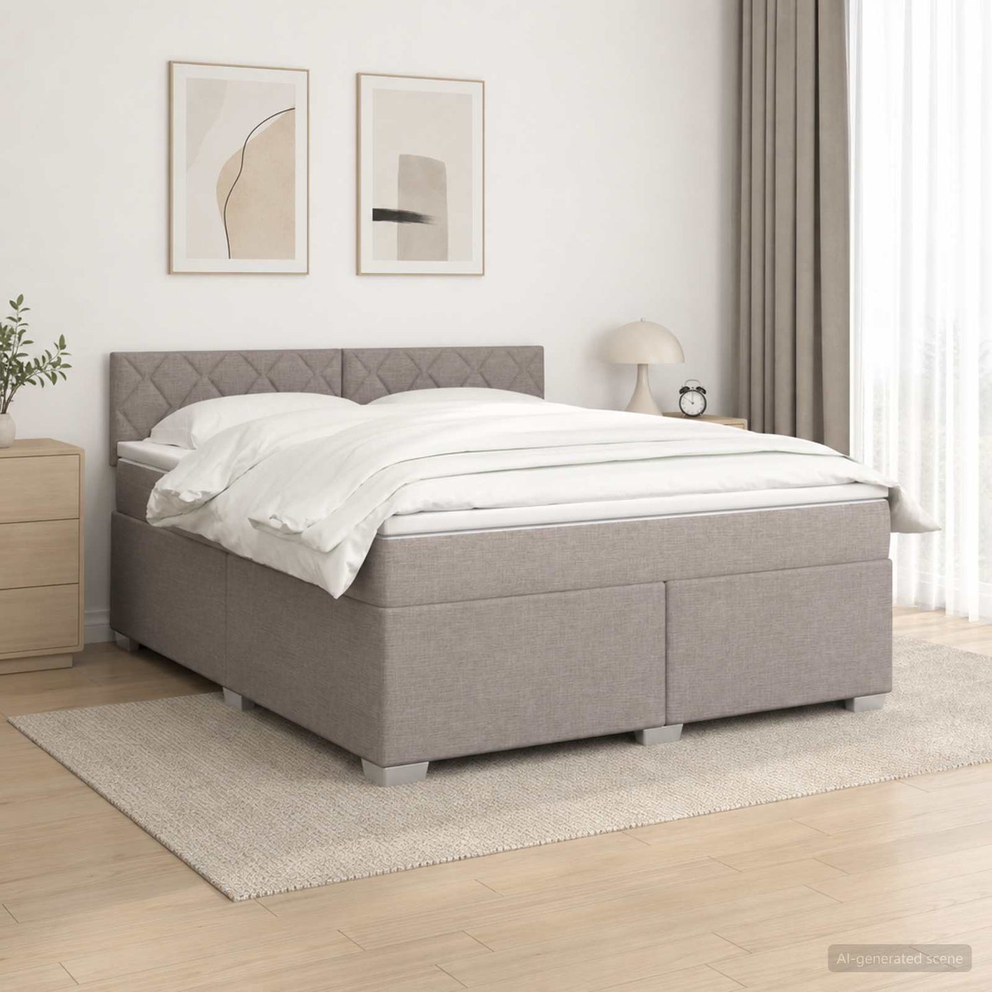 Letto con Box Spring, Materasso e LED Tortora 140 x 200 cm | homemem39