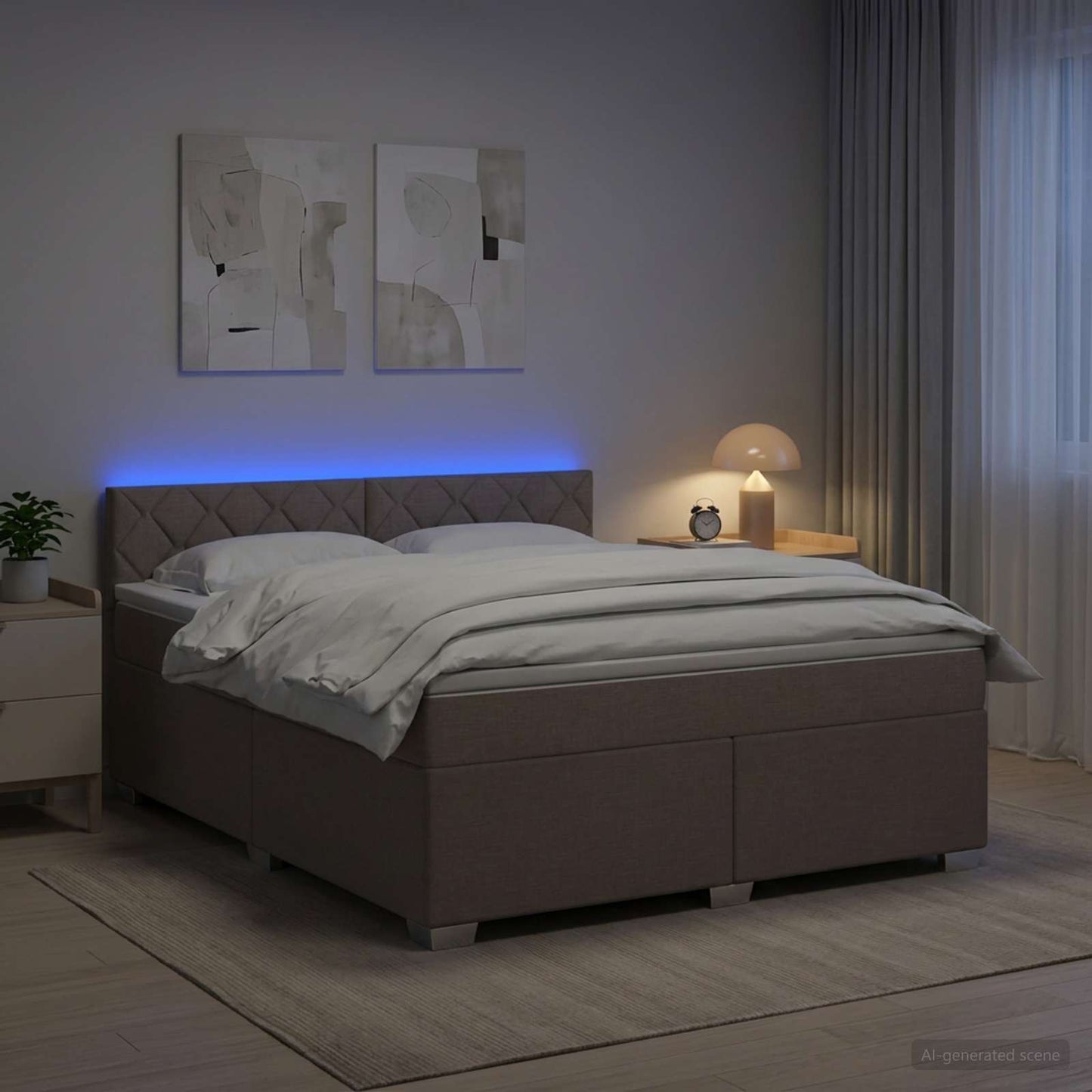 Letto con Box Spring, Materasso e LED Tortora 160 x 200 cm | homemem39
