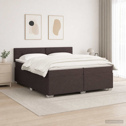Letto con Box Spring, Materasso e LED Marrone Scuro Tessuto
