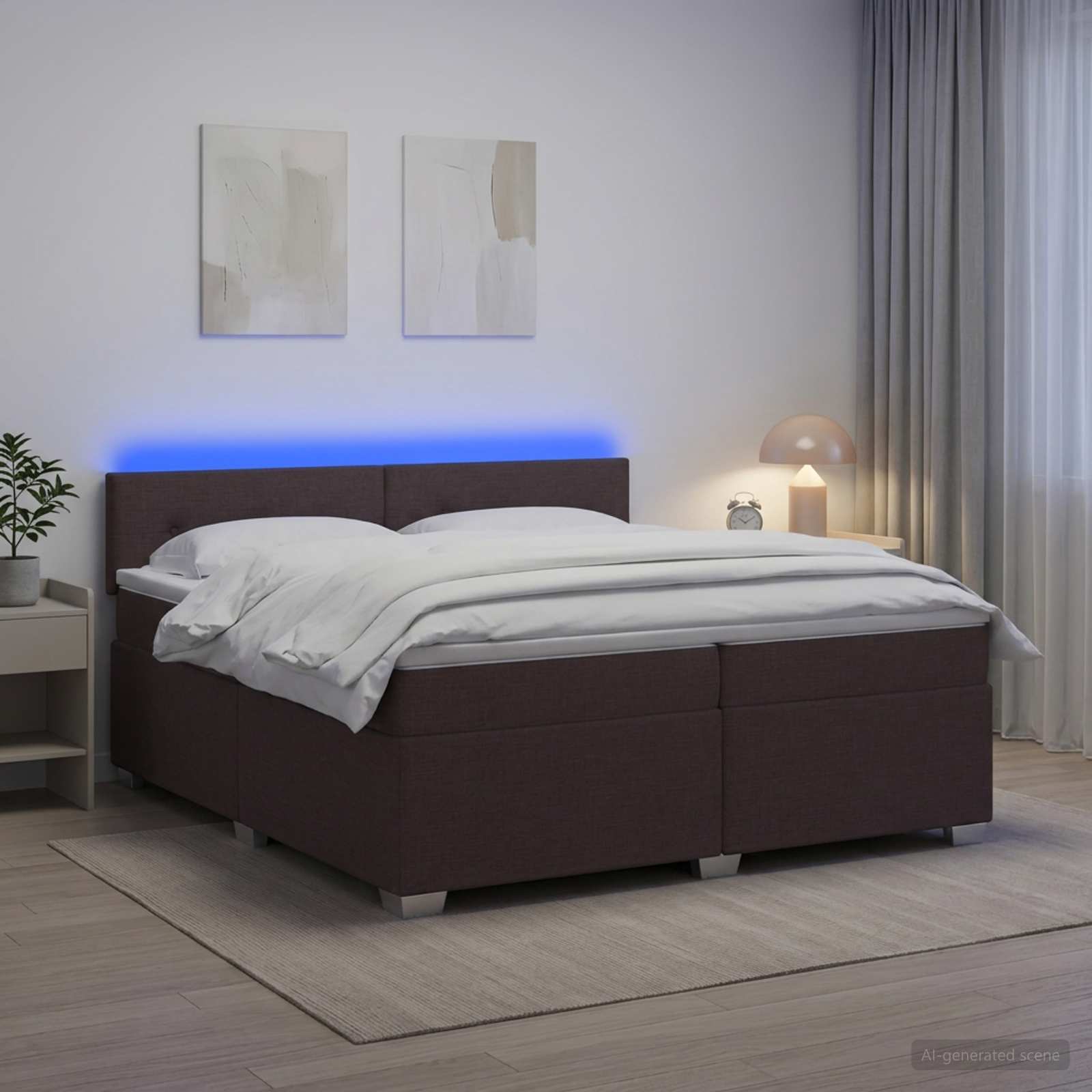 Letto con Box Spring, Materasso e LED Marrone Scuro Tessuto | homemem39