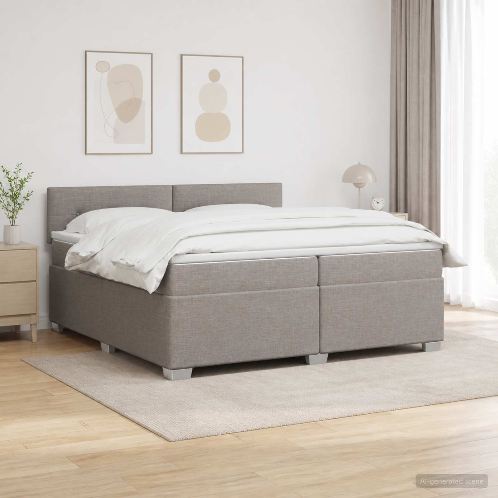 Letto con Box Spring, Materasso e LED Tortora 200 x 200 cm | homemem39