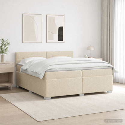Letto con Box Spring, Materasso e LED Crema 200 x 200 cm