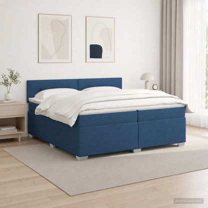 Letto con Box Spring, Materasso e LED Blu 200 x 200 cm Tessuto