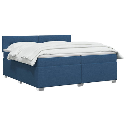 Letto con Box Spring, Materasso e LED Blu 200 x 200 cm Tessuto