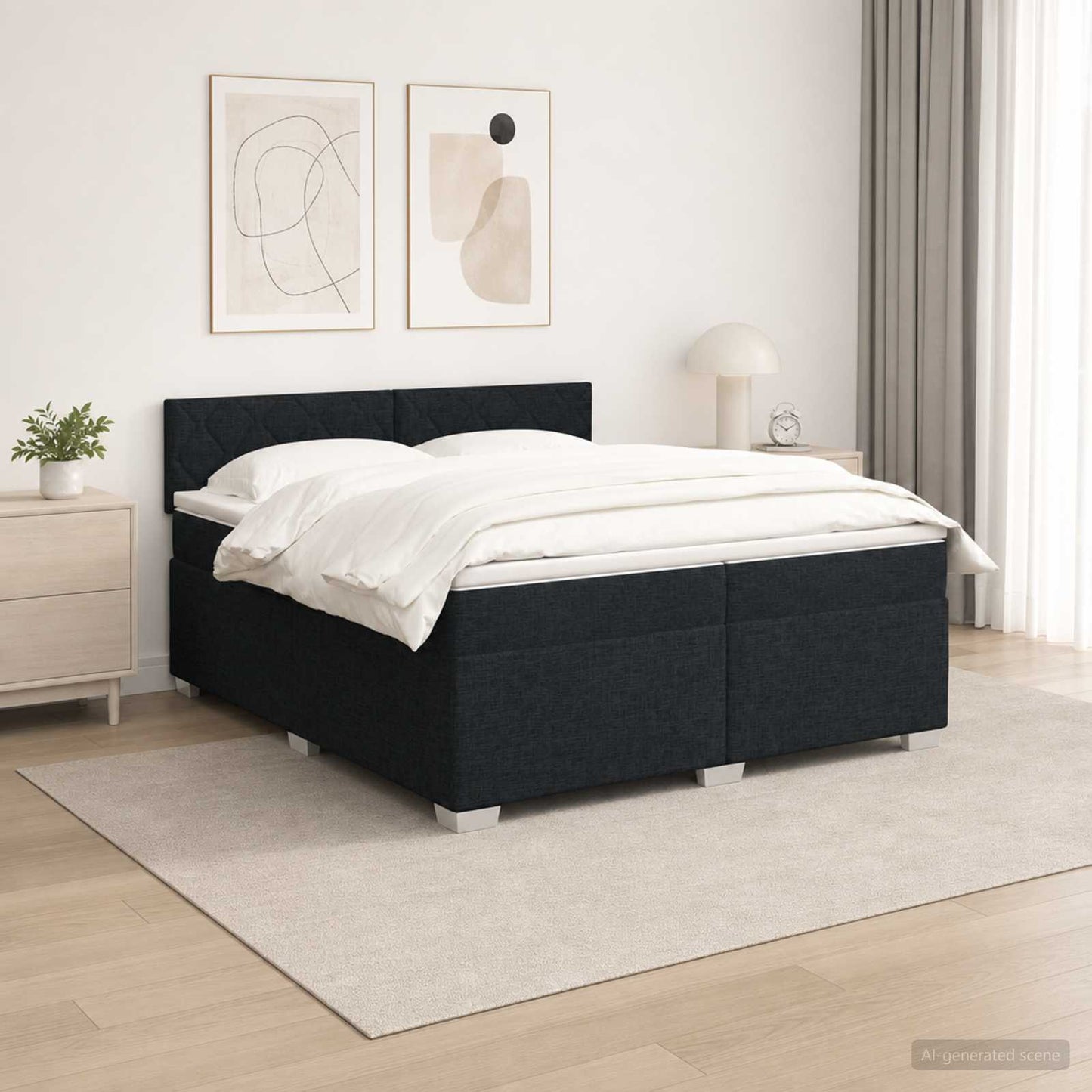 Letto con Box Spring, Materasso e LED Nero 200 x 200 cm Tessuto