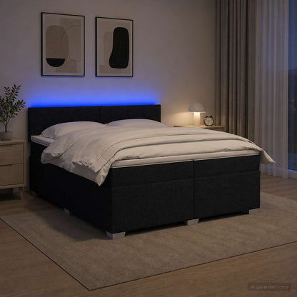 Letto con Box Spring, Materasso e LED Nero 200 x 200 cm Tessuto