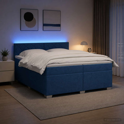 Letto con Box Spring, Materasso e LED Blu 200 x 200 cm Tessuto