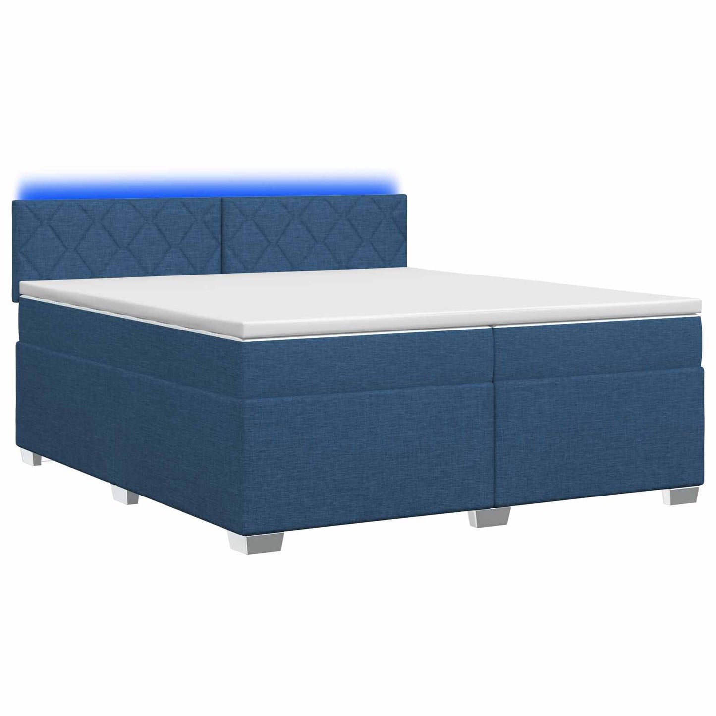 Letto con Box Spring, Materasso e LED Blu 200 x 200 cm Tessuto