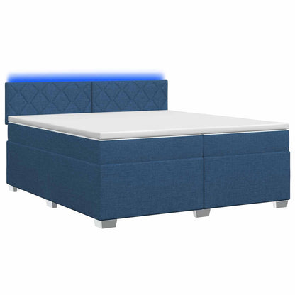 Letto con Box Spring, Materasso e LED Blu 200 x 200 cm Tessuto