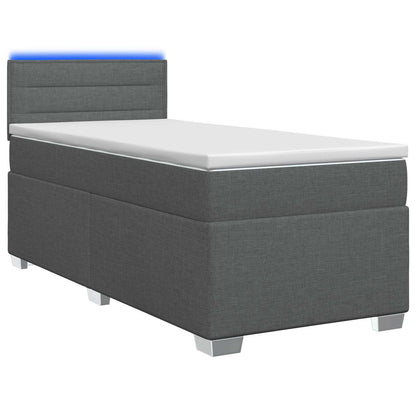 Letto con Box Spring, Materasso e LED Grigio Scuro Singolo